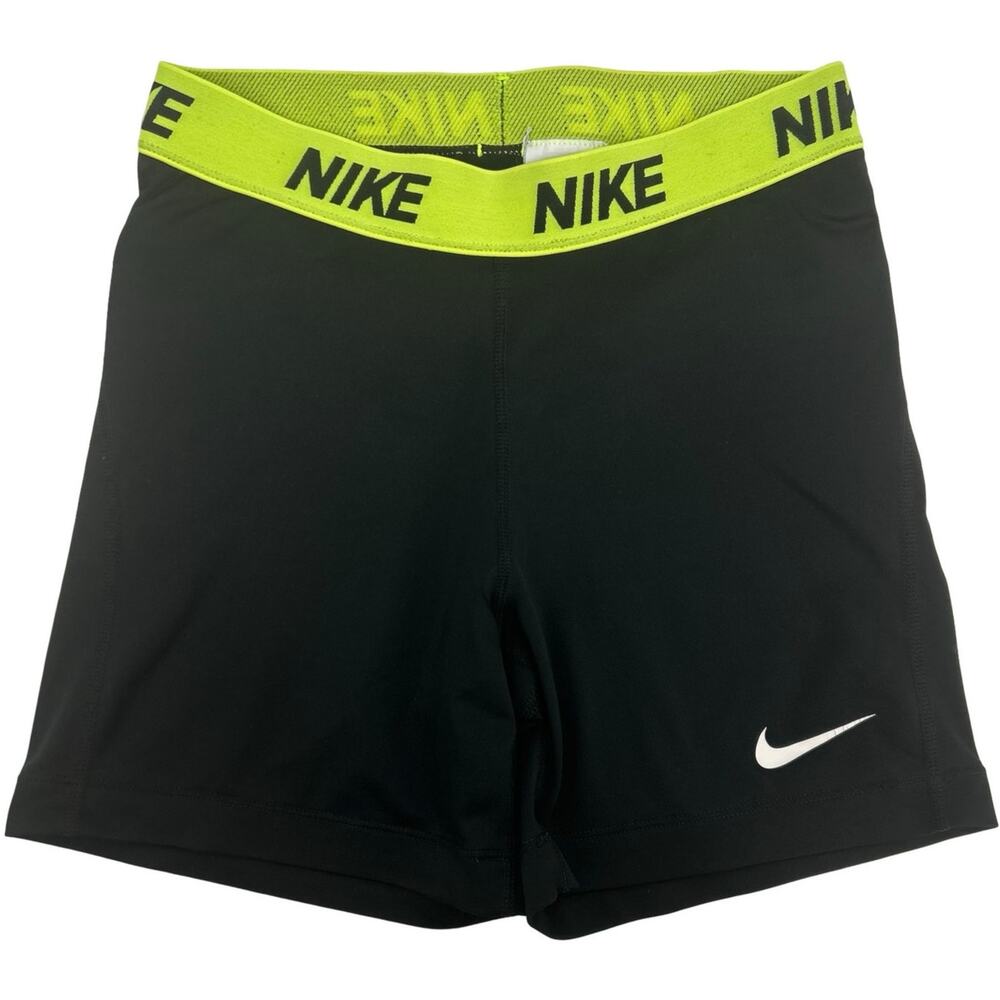 Womens Black Neon Green Nike Pro Dri-Fit Spandex 5" Inch Compression Shorts Sz M